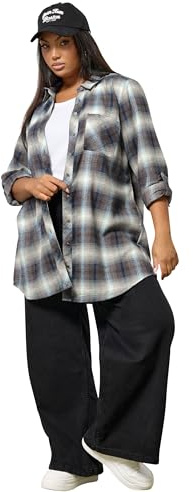 Yours Curve Check Boyfriend Shirt - Women's - Plus Size Curve