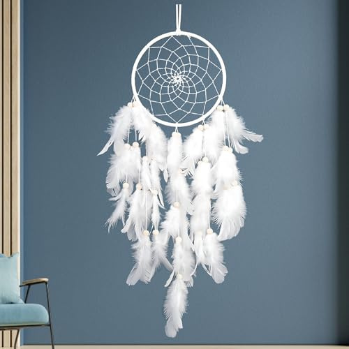 Traumfänger Dreamcatcher, Traumfänger, 55 cm Länge Deko für Zimmer,Passend Hochzeit Dekoration, Party, Geschenkidee（Weiß）