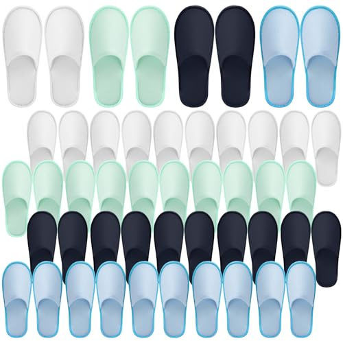 Lot de 24 Paires de Chaussons pour Invités, Pantoufles Jetables 4 Couleurs | Bout Fermé, Semelle EVA Antidérapante et Tissu Éponge pour Hôtel, Airbnb, Spa, Mariage, Voyage et Kit Bienvenue