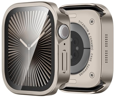 Bisiokr Fundas Compatible con Apple Watch Ultra Series 10 46mm Funda, Protector de Pantalla Integrado, Carcasa Protectora de PC Metal con Tapa Trasera para iWatch 46mm, Titanio