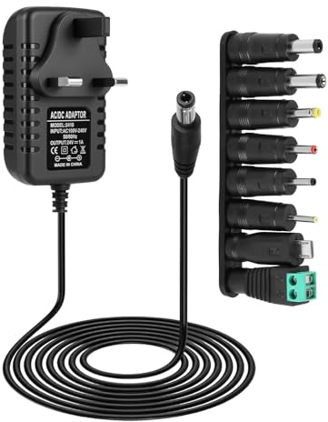 24V 1A Power Supply Adapter with 8 Interchangeable Tips Universal Charger | UK 100-240v 50/60hz 5.5x2.1mm Charger for Massage Gun LED Strip Light CCTV Camera Electronics Router Sound Bar Nail Lamp