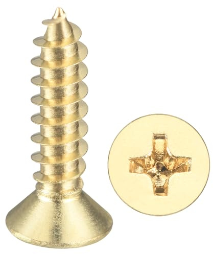 METALLIXITY Countersunk Phillips Wood Screws (#4x1/2) 25Pcs, Carbon Steel Coarse Thread Phillips Drive Flat Head Wood Screws - for Furniture Installation Repair, Brass