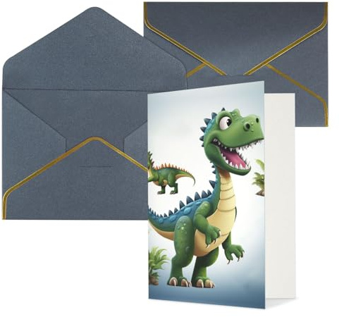 QMNSEHF Blanko-Grußkarte mit Umschlägen, Dankeskarte, Cartoon-Dinosaurier-Bilder, Happy Birthday Karte für Damen und Herren, Weihnachten, Halloween, Hochzeit, Blanko-Notizkarten, alle Anlässe