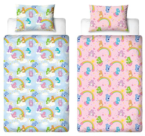 Set copripiumino singolo con licenza ufficiale Care Bears Sunshine Design | Biancheria da letto reversibile a 2 lati con federa coordinata | Perfetto per la camera dei bambini | Policotone