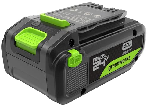 Greenworks 24V 4Ah High Power Battery with USB-C Port Li-Ion 24V 4.0 Ah Rechargeable Battery Suitable for all 200+ Greenworks 24V Devices, 2-Year Warranty - PA400X
