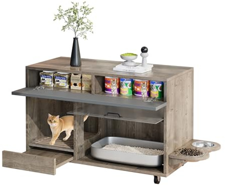 katzenklo Schrank katzentoilette Schrank katzenschrank für katzentoilette katzenschrank Streuschale Lochplatte mit Aufhängeloch ohne Katzenklo100×45,5×67 cm (antikgrau-braune)