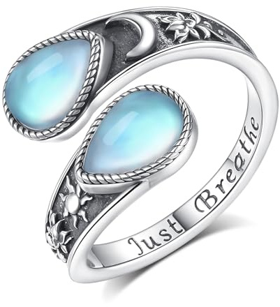 EUDORA Harmony Ball Umarmung Ring für Damen Herren S925 Sterling Silber, Verstellbarer Versprechen/Sonnenblume/Lotus/Lebensbaum Ring mit Mondstein Türkis Offener Ringe Geschenks für Frauen Herren