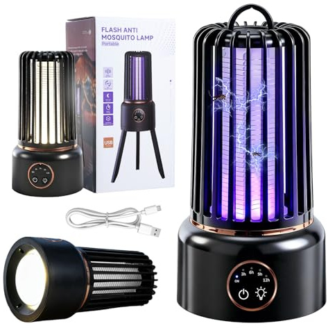 Lampada Antizanzare Elettrica, 3600V Zanzariera Elettrica con Luce LED, 1200mAh UV Lampada Zanzare, Trappola Zanzare Elettrico Lampada Zanzare con 4 Timer per Casa Giardino Interno Esterno Cucina