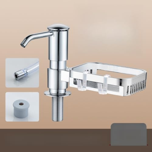 Distributeur de savon pour évier de cuisine avec tube d'extension de 99 cm, plastique ABS, porte-éponge intégré et grande capacité (argenté)