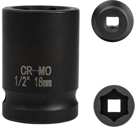 FortuneGlobe douille 18mm 1/2 6 pans, douille a choc 1/2 18 mm Acier Chrome-Molybdène CR-MO(Black)