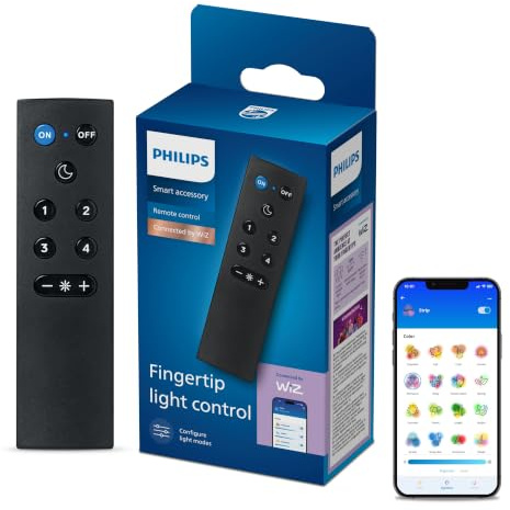 Philips Smart LED, Télécommande pour Lampe et Ampoule, Noir, Pack de1 | Variation d'intensité, Boutons personnalisables, Connexion via WiZ, Large portée 15m, Fonctionne sans Wi-Fi, 2xAAA incluses