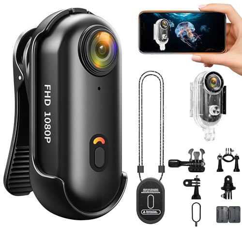 Chujianxi Mini Action Cam WiFi, Indossabile Body Cam 1080P, Subacquea | Thumb Bodycam, Sott'acqua 30 m, Controllo Delle APP, Piccola Videocamera per Moto Casco Bici Sci Surf Alpinismo