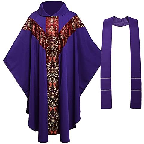 BLESSUME Priester Messgewand katholisch Stickerei Lila Kirche Vater Masse Robe Unisex, One Size