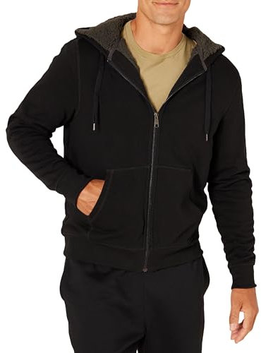 Amazon Essentials Felpa con Cappuccio e Cerniera Integrale in Pile Foderata in Sherpa Uomo, Nero, XXL