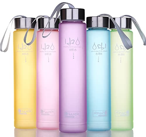Sports Water Bottle BPA Free Plastic Wide Mouth Slim Frosted Cup with Leak-proof Lid for Running Gym Yoga Outdoors 280ml