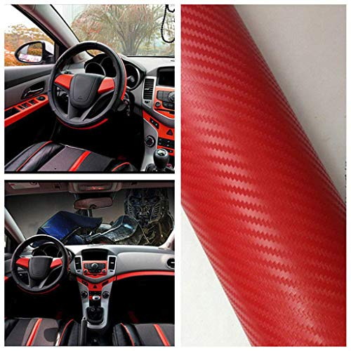 Alecony Autofolie,3D Matt Rot Carbon Folie,Auto Lackschutzfolien Kohlefaser Aufkleber Vinyl Wrap Blasenfrei,Selbstklebend flexibel Car Wrapping Klebefolie für Auto, Motorrad, Laptops(152x 10cm)
