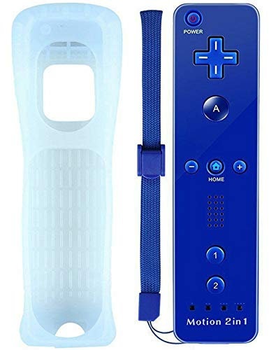 Built-in Motion Plus 2 in 1 Wireless Remote Controller Gamepad Joystick for Nintendo Wii/Wii U, w/Silicone Case & Hand Strap (Blue)