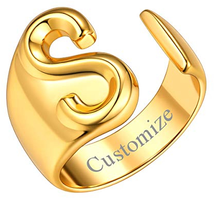 FOCALOOK Buchstabe S Ring goldfarbiger Initiale Offener Ring 18k vergoldet Ehering Partnerring Knöchel Ring Damen Mädchen Schmuck für Geburtstag Verlobung Jahrestag