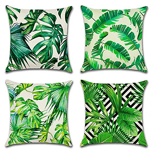 Artscope wasserdichte Kissenbezugen, 4 Stück Tropische Pflanzen Kissenhülle Atmungsaktiv Kissen Fall für Outdoor Balkon Terrasse Patio Garten Bauernhaus Dekor 45 x 45cm -3