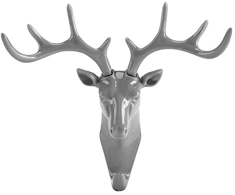 Restokki Hirschgeweih Deko Geweih Deko, Wandaufhänger Kreative Hirschkopf Selbstklebende Wand Tür Haken Aufhänger Schlüssel Tasche Halter Organizer Wohnkultur(Grau)
