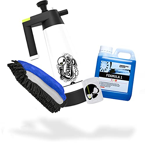 detailmate Auto Vorwäsche Set: ValetPRO Foamula 1 Snow Foam 1 Liter + Nuke Guys Foamer 2 Liter + 3in1 Chenille Waschhandschuh + Griffin Messbecher 150 ml skaliert