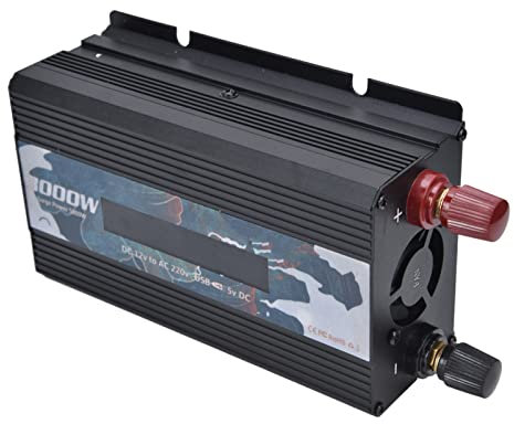 Haofy Inversor de Onda Sinusoidal Pura, Convertidor de Potencia Inteligente de 3000 W con Pantalla Inversores de Potencia de Aleación de Aluminio DC12V a AC220V(Negro)