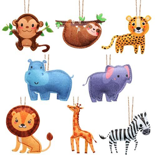 8 Pieces Christmas Decorations Set Felt Animal Ornament Giraffe Lion Pig Cow Christmas Ornament Hippo Duck Decorative Hanging Ornaments for Tree Home Party Decorations (Jungle Animal)