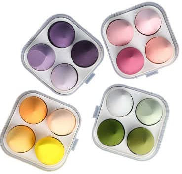 Makeup Sponge Blender Glo’Me 4 Pack Beauty Blender Foundation Sponges Set 4 Colour Latex Free Blender Beauty Makeup Sponges with 1 Sponge Holder Case for Liquid Foundation Powder Sunscreen, (Pink)