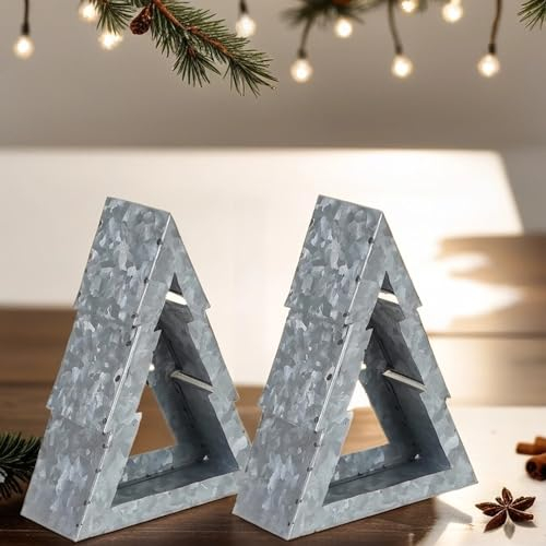 MARRAKESCH 2er Set Teelichthalter Christbaum 20cm Silber aus Metall als Weihnachtsdeko oder Tischdeko Aukje