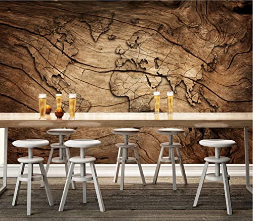 Papier Peint Panoramique Carte Du Monde Grain De Bois Papier Peint 3D Personnalisés Intissé Décoration Murale 350x256cm