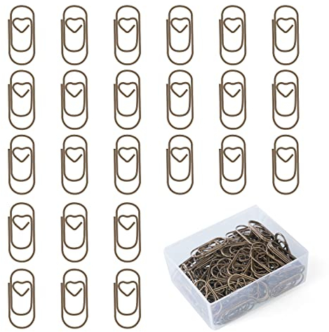 Vicloon Small Paper Clips, 130Pcs Heart Shaped Paperclips Metal Paper Clips Bookmark Clips Small Bookmark for School Office Document Organizing (Bronze)