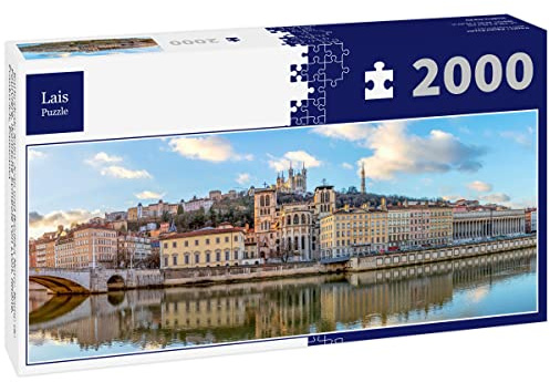 Lais Puzzle Kathedrale Saint Jean und Basilika Notre-Dame de Fourviere, ikonische Symbole von Lyon, Rhône, Frankreich, Panorama 2000 Teile Panorama