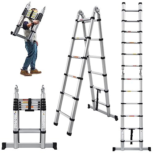 Aluminum Telescoping Ladders 12.5ft in Straight line and 6.25ft in A-Frame Multi-Purpose Portable Extension Ladder,EN131 Standards Non-Slip Folding Loft Ladder for RV or Outdoor, 330lb/150kg Max Load