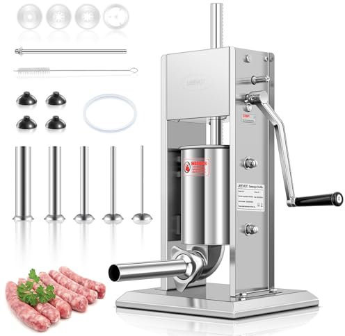 LEEVOT 7Lb/3L Sausage Stuffers,304 Stainless Steel Sausage Maker Adjustable, 2 Speeds, 5 Filling Tubes (Silver)