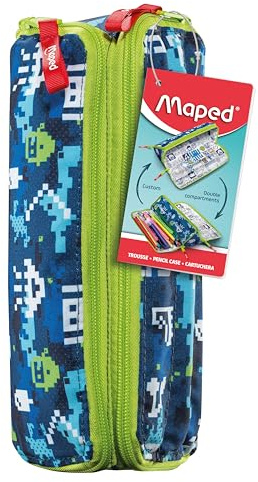 Maped - Schüleretui mit Zwei Fächern - Pixel Blue - Funktionell und stilvoll, bunt, Mit Reißverschluss