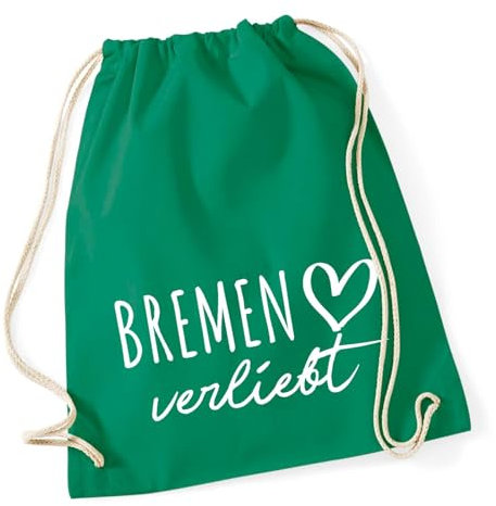 Huuraa Sportbeutel Bremen verliebt Geschenk 12 Liter Kelly Green Baumwolle Bremen Präsent