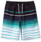 MEILONGER Badehose Jungen Badeshorts Schnelltrocknend Boardshorts mit Netzfutter Taschen und Verstellbarem Tunnelzug(Gestreift Schwarz Blau Weiß,10-12)