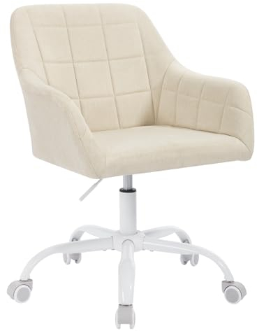 WOLTU Schminktisch Stuhl, Schreibtischstuhl drehbar, Drehstuhl mit Rollen, Bürostuhl ergonomisch, Sessel höhenverstellbar, für Home Office, Schlafzimmer, Büro, Stoff, Beige