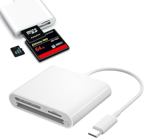 USB C SD Card Reader Supports SD Micro SD CF Card Three Card Slot iPad Mac Laptop i’Phone 15 Android Phone Galaxy Digital Camera Viewer Memory Card Reader Plug and Play(White)