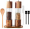 2 Piezas Molinillo Pimienta y Sal Madera para Especias Varias, Molinillo Pimentero Cerámica Ajustable Manual con Bandeja, 3 Cepillos Limpieza, Cuchara, Ventana Acrílico Transparente (Altura 21.5cm)