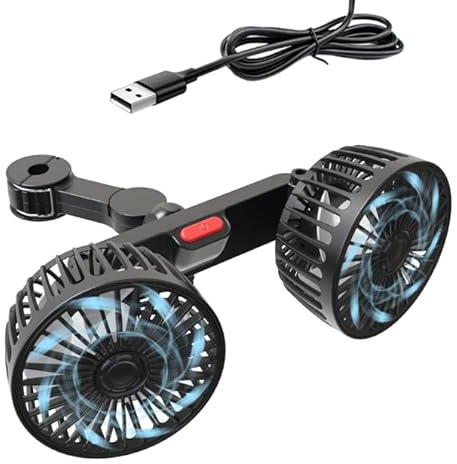 SKIKHN Auto Ventilator für Rücksitz,5v Doppelkopf Auto Ventilator USB,Tragbare 360 °Drehbarer Auto Fan Ventilator Leise mit 3 Geschwindigkeiten,für Fahrzeuge Wie Limousine,Suv,Rv Autositz