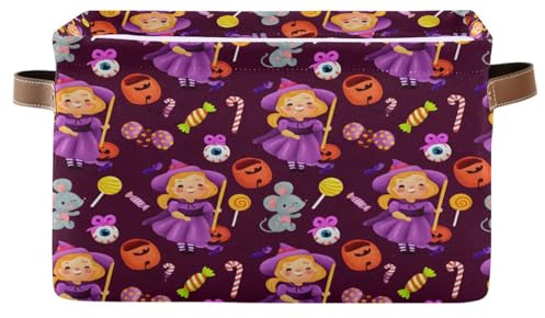 Cgiub Happy Halloween - Cesta de almacenamiento plegable de tela de lona, impermeable, organizador de armario, cesta de juguetes para perros, caja decorativa con asas para dormitorio, guardería y