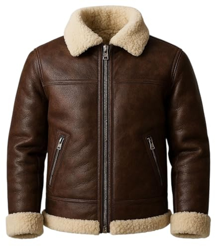 CRAFTED CRAFTS LTD Manteau B3 Marron en Peau de Mouton Shearling Aviateur RAF Bomber en Cuir Véritable, Marron - Cuir véritable, L