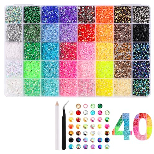 EBANKU 32000Pcs Jelly Rhinestones for Bedazzling, 3mm 40 Colors Flatback | Gems for Diamond Art with 3 B7000 Glue for DIY Crafts, Books, Shoes, and Nail Art