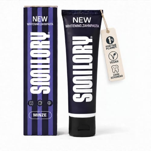 Whitening Zahnpasta von SMILORY® – Lila Zahncreme mit Soforteffekt für ein strahlenderes Lächeln und optisch weißere Zähne (Minze)