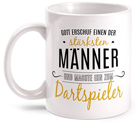 Fashionalarm Tasse Gott erschuf Dartspieler beidseitig bedruckt mit Spruch | Geschenk Idee Sport Darts Darten Hobby Freizeit, Farbe:weiß