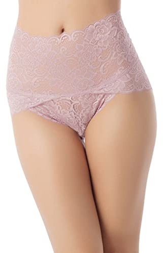 iB-iP Femme Sexy Dentelle Shorty Lace Slips Taille Haute Hipster Culottes Slip, Taille: 38, Rose pâle