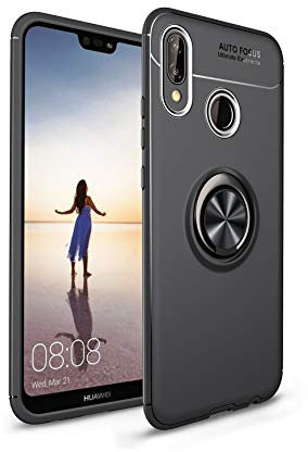 Huawei P20 Lite Hülle, MHHQ 360 Grad drehbarer Ringhalter Ständer Magnetische Autohalterung Slim [Kompatibel mit Magnetic Car Mount] Stoßfest TPU Case Cover Schutzhülle für Huawei P20 Lite -Schwarz