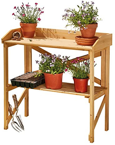 Garden Gear Two-Tier Wooden Potting Bench, Greenhouse Workstation & Staging, L80 x W40 x H84.5cm