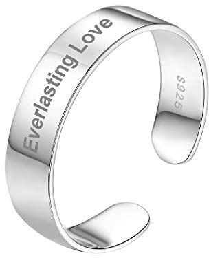 PROSILVER Damen Herren personalisiert Ring - 925 Sterling Silber Offener Ring 5mm breit hochglanzpoliert Band Ring verstellbar Name Texte Gravur Schmuck Accessoire für Jahrestag Geburtstag
